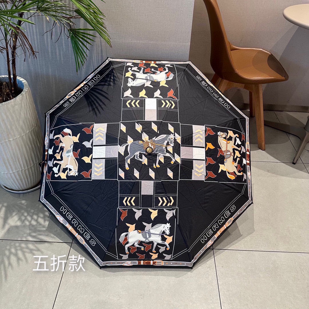 [TOP] HERMES Five-Fold Horses Umbrella - 2 Colors
