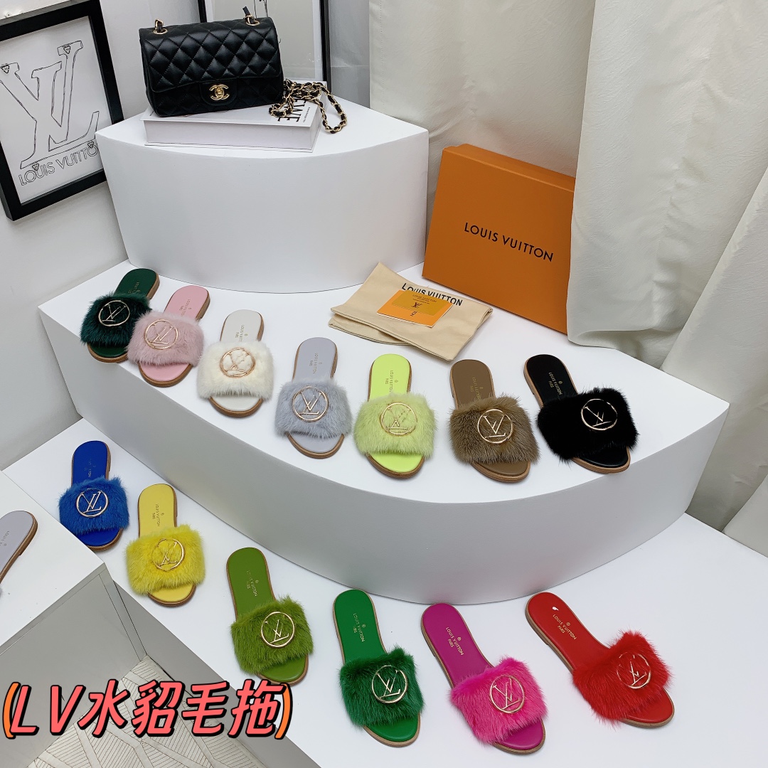 [TOP] Louis Vuitton LV L*V Full Leather Flat Slippers - 13 Color