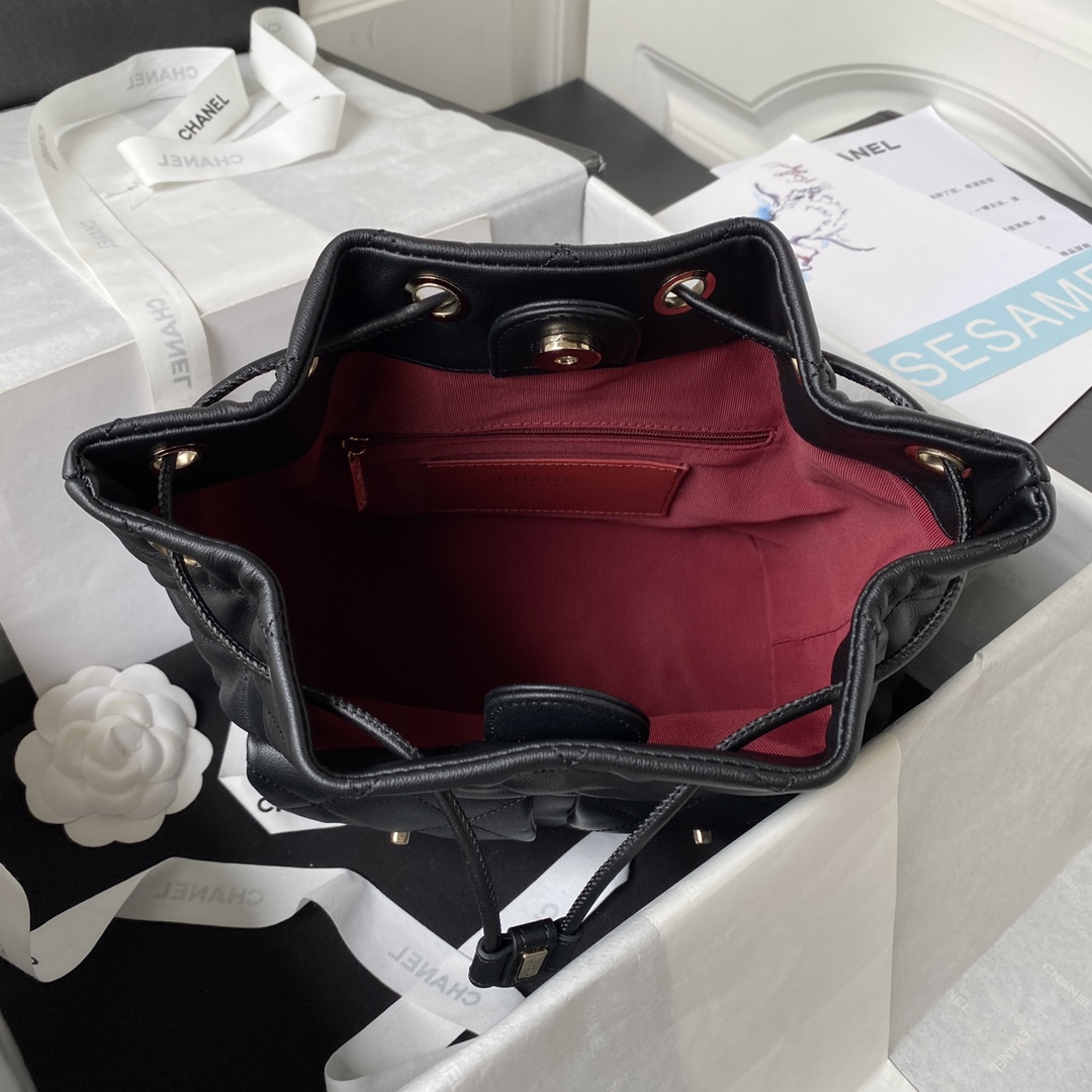 [TOP] CHANEL New 23B Cowhide Backpack Bag 22X21X13cm - Black