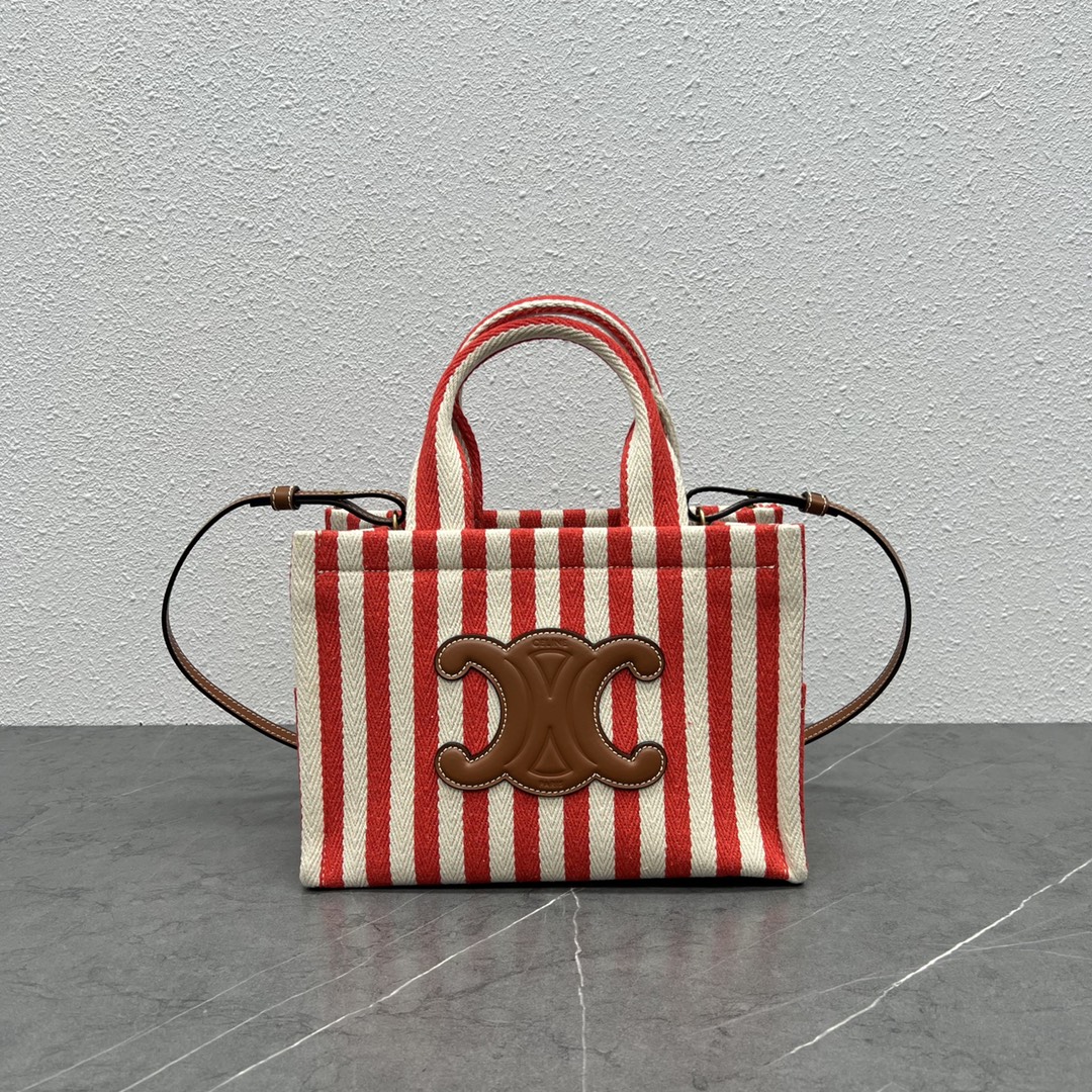 [TOP] CELINE Red and White Stripes base Arc de Triomphe Logo Bag 28x19x13 CM - Weaving Red