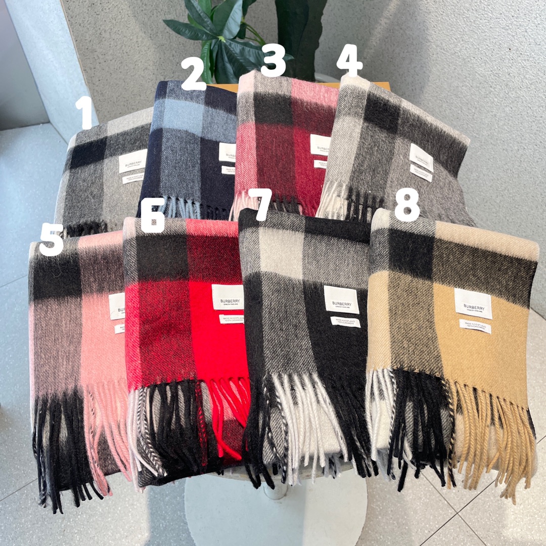 [TOP] BURBERRY Moire Classic Cashmere Plaid Scarf 32 x 180 cm - 8 Colors