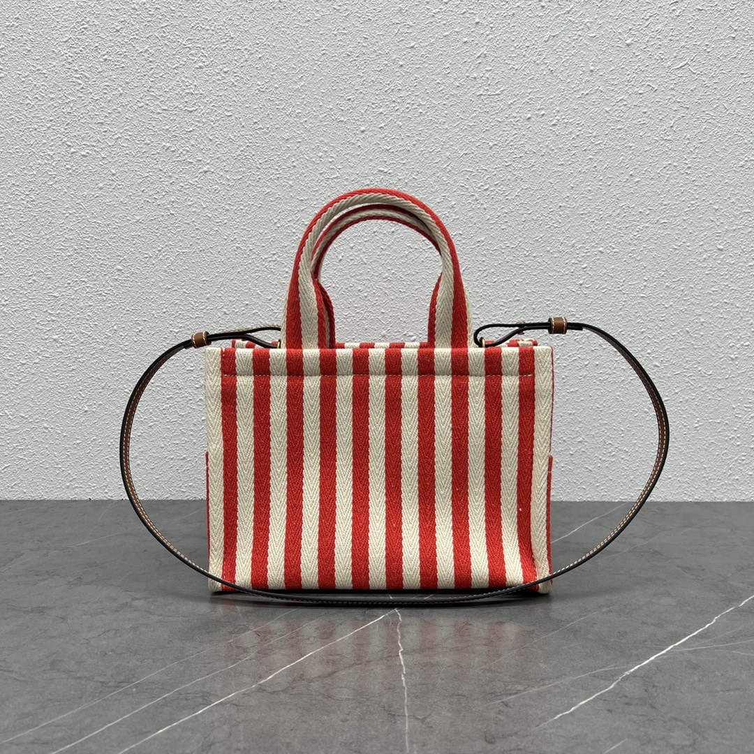 [TOP] CELINE Red and White Stripes base Arc de Triomphe Logo Bag 28x19x13 CM - Weaving Red