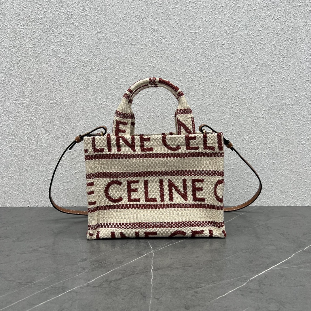 [TOP] CELINE CE New Fabric Tote Large Gap Stripes Bag 26×19×13 cm - Weaving Red