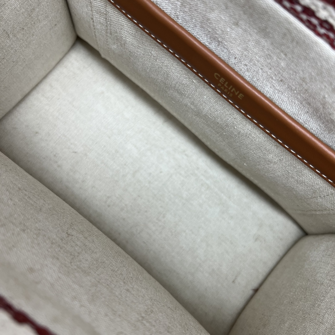 [TOP] CELINE CE New Fabric Tote Large Gap Stripes Bag 26×19×13 cm - Weaving Red