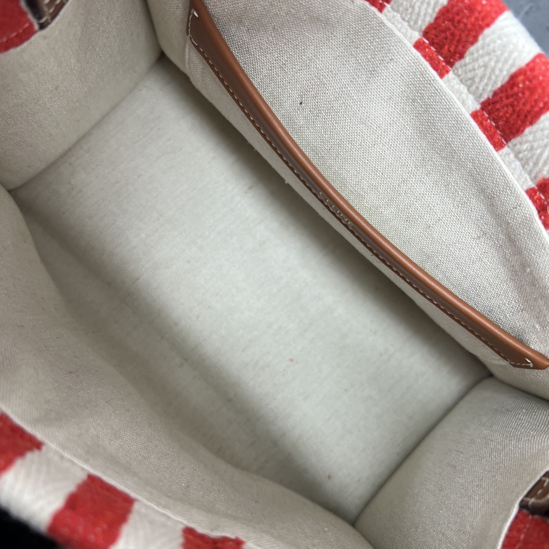 [TOP] CELINE Red and White Stripes base Arc de Triomphe Logo Bag 28x19x13 CM - Weaving Red