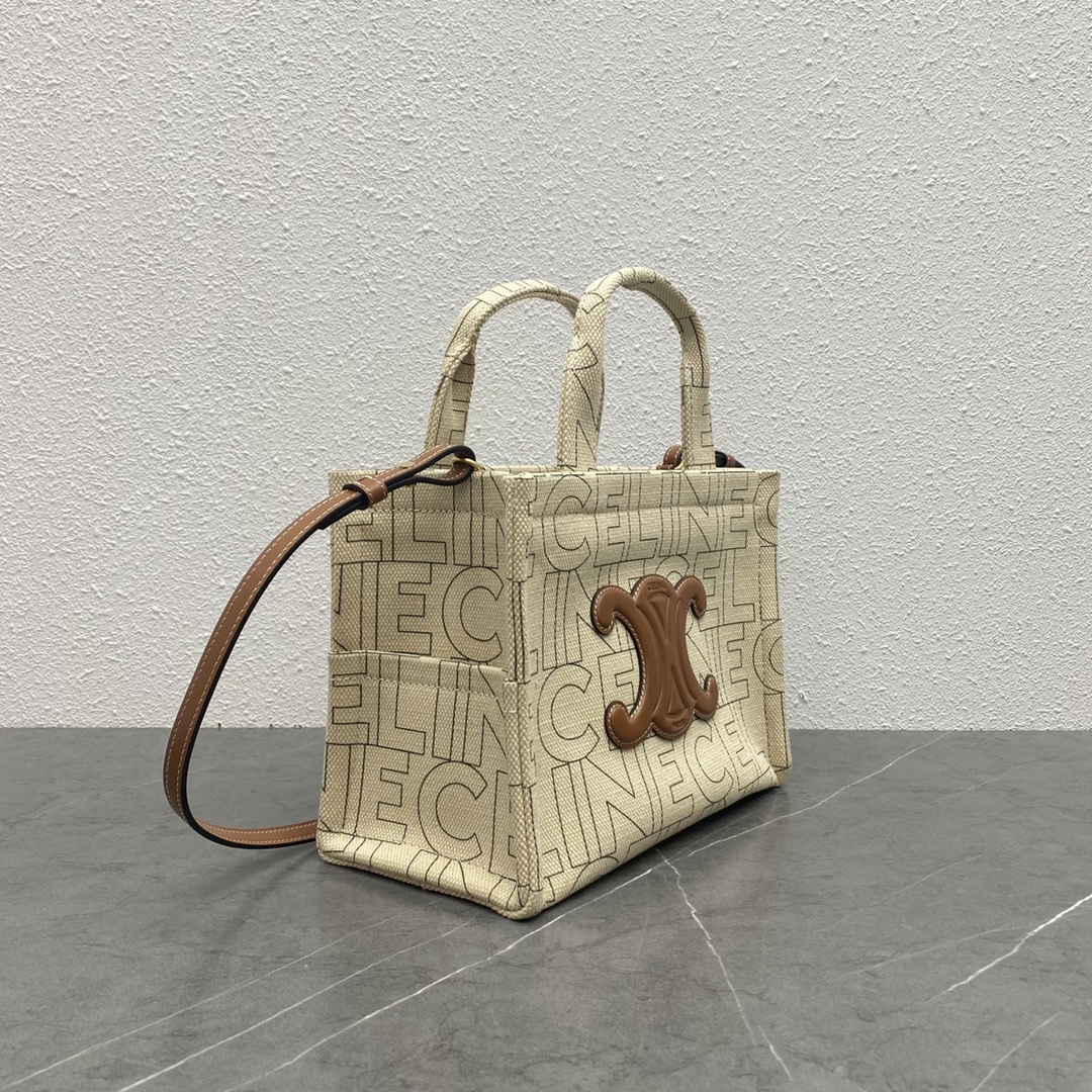 [TOP] CELINE CE New Fabric Tote Bag 26×19×13 cm - Yellowish Brown
