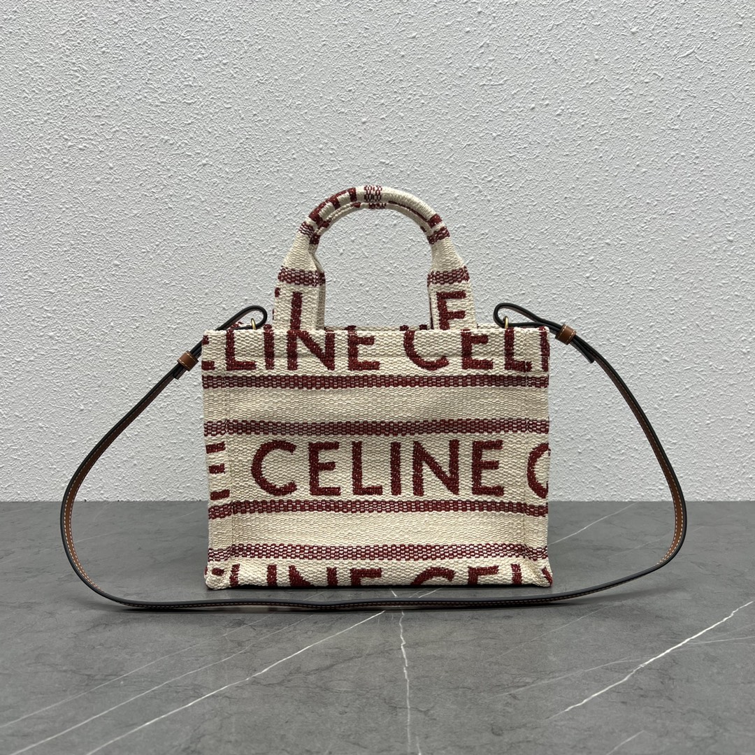 [TOP] CELINE CE New Fabric Tote Large Gap Stripes Bag 26×19×13 cm - Weaving Red