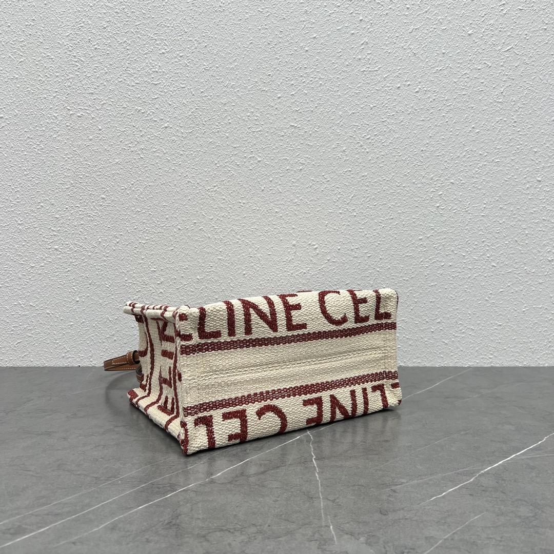 [TOP] CELINE CE New Fabric Tote Large Gap Stripes Bag 26×19×13 cm - Weaving Red