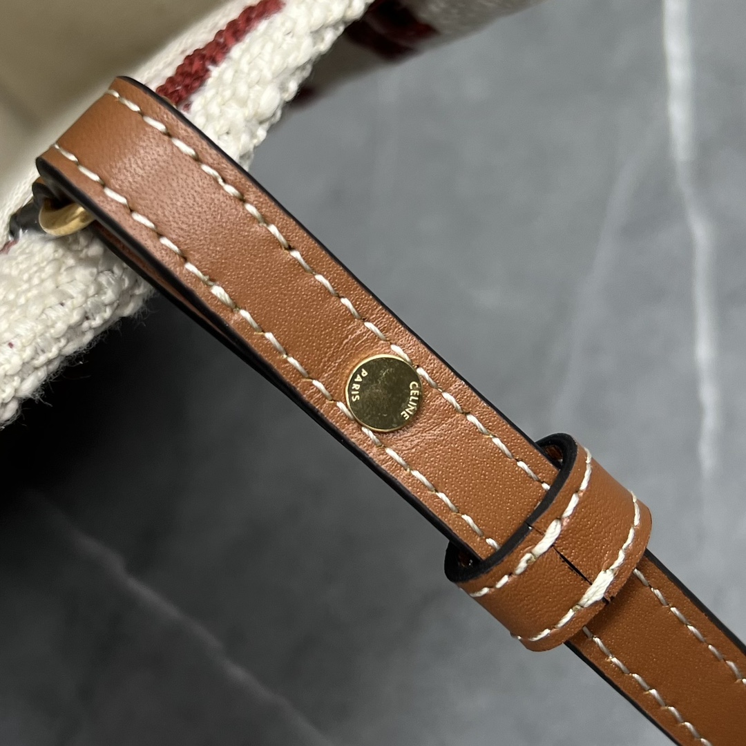 [TOP] CELINE CE New Fabric Tote Large Gap Stripes Bag 26×19×13 cm - Weaving Red