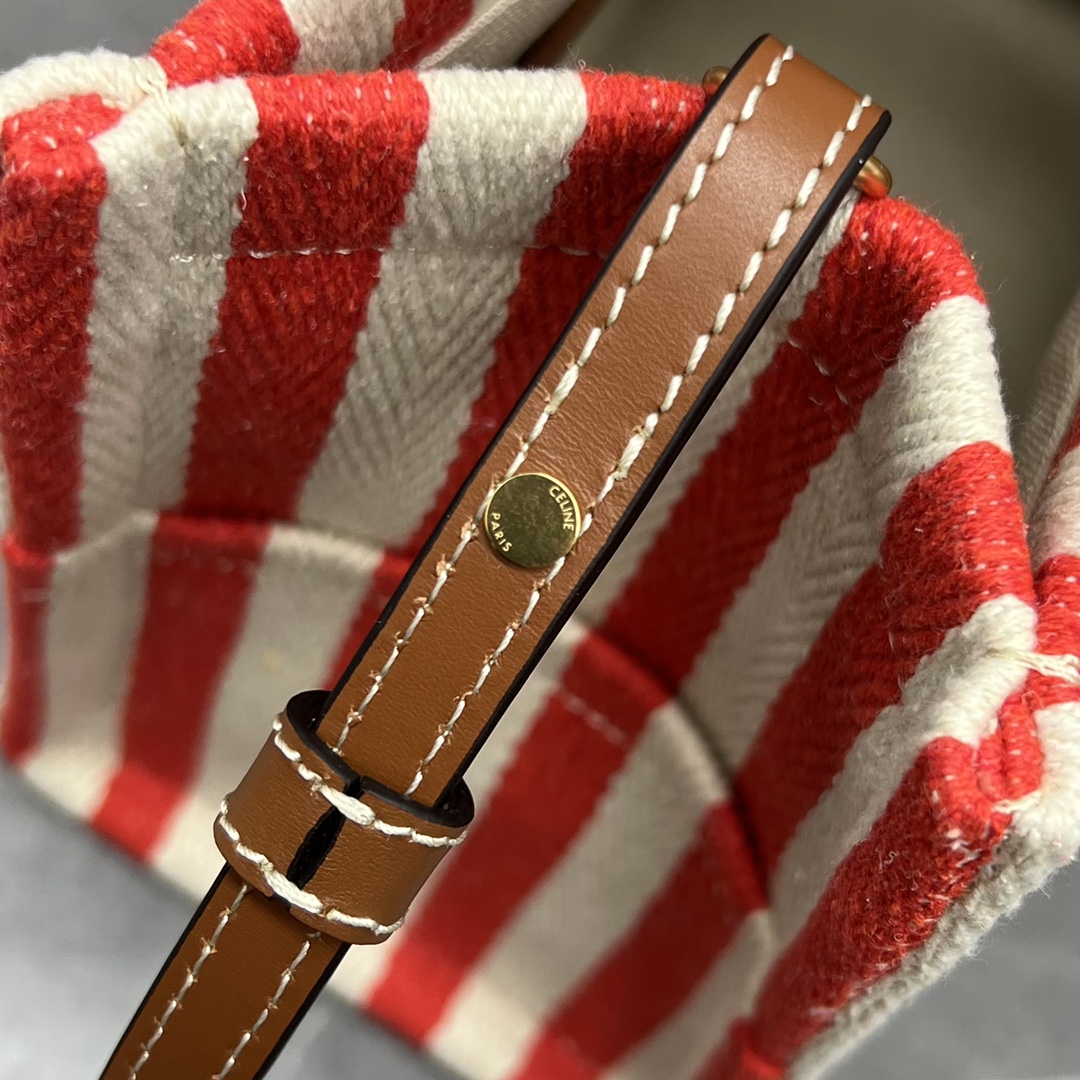 [TOP] CELINE Red and White Stripes base Arc de Triomphe Logo Bag 28x19x13 CM - Weaving Red