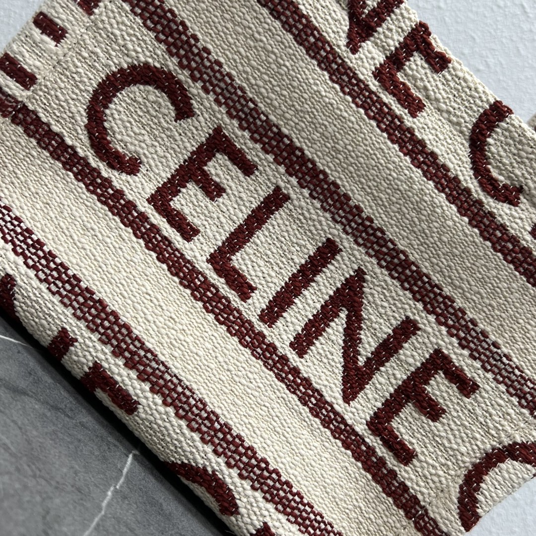 [TOP] CELINE CE New Fabric Tote Large Gap Stripes Bag 26×19×13 cm - Weaving Red