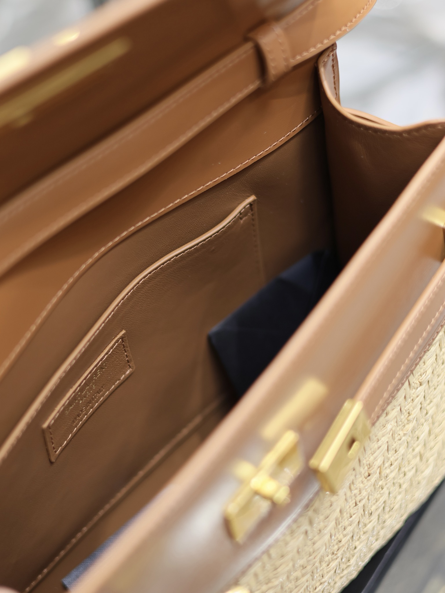 [TOP] Yves Saint Laurent YSL Manhattan Flip Top Baguette Weaving Bag - Natural Yellow