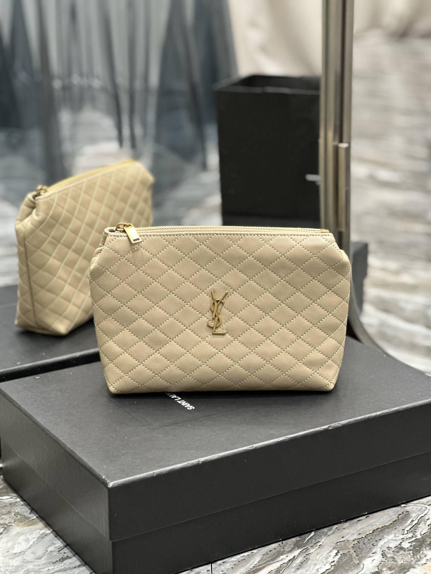 [TOP] Yves Saint Laurent YSL Gaby Quilted Cosmetic Bag&Clutch- Three Colors