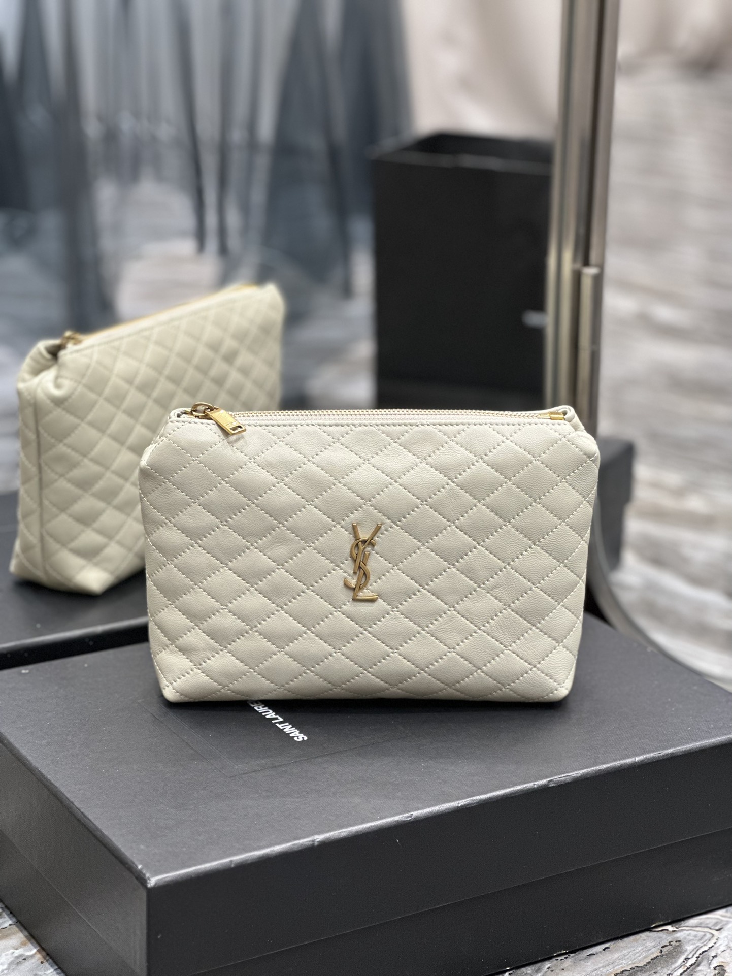 [TOP] Yves Saint Laurent YSL Gaby Quilted Cosmetic Bag&Clutch- Three Colors