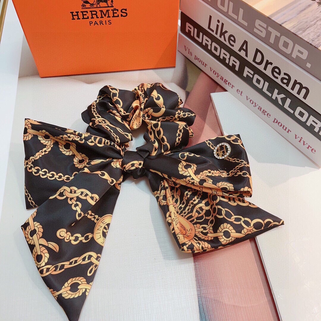 [TOP] HERMES Vintage Silk Bow Hair Loop - 2 Colour