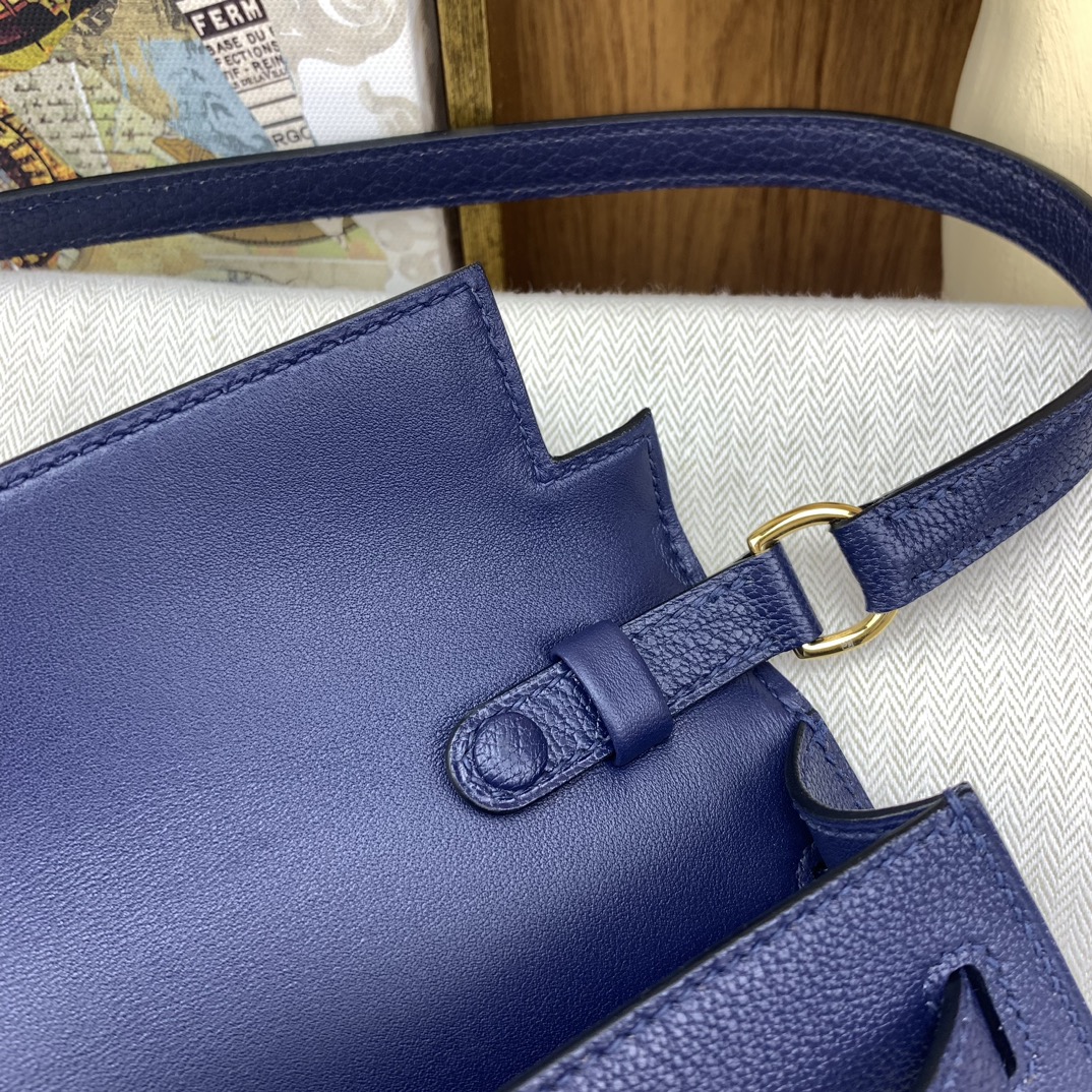 [TOP] HERMES Kelly Elan Chevre Leather Armpit Bag 27 cm - Sapphire Blue GHW/SHW