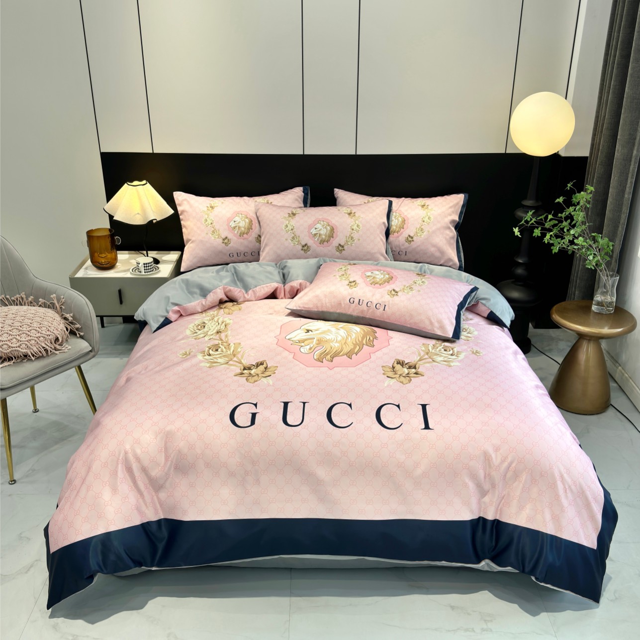 [TOP] GUCCI Washed Silk Printing Four-piece Set - Pink