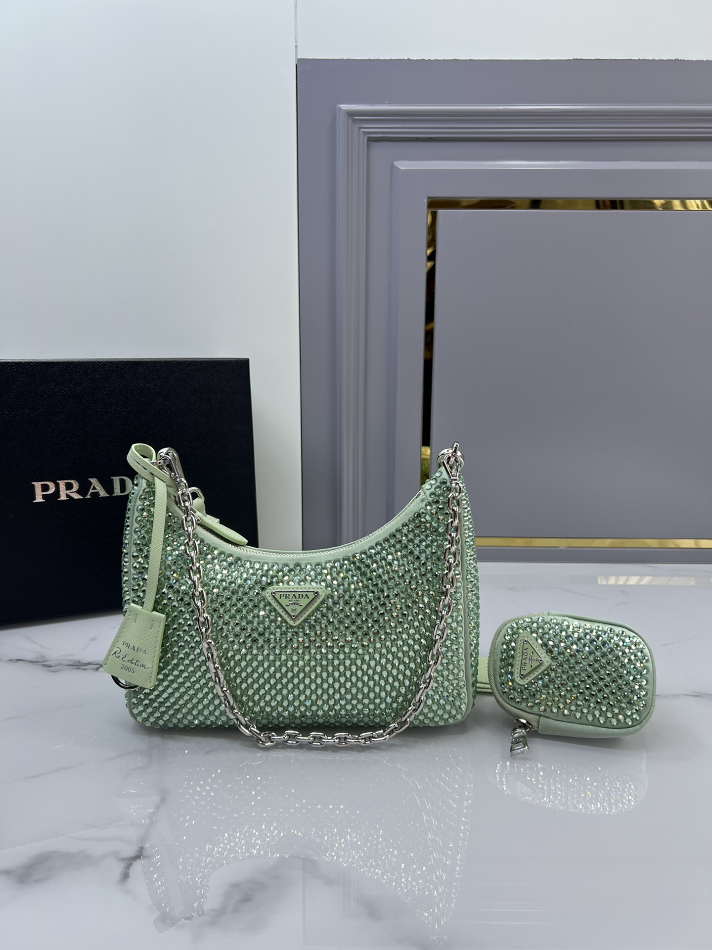 [TOP] PRADA Re-Edition 2005 Crystal full diamond Hobo Bags 22*18*6.5 cm - Five Colors