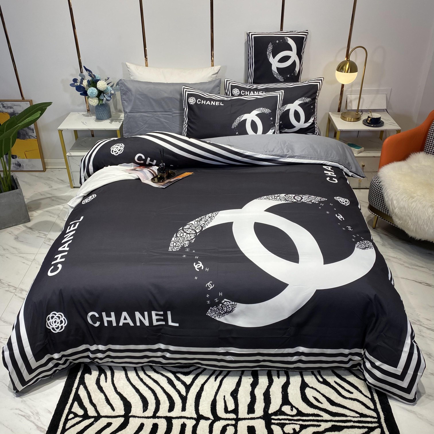 [TOP] CHANEL Cotton Printing Four-piece Set - Black