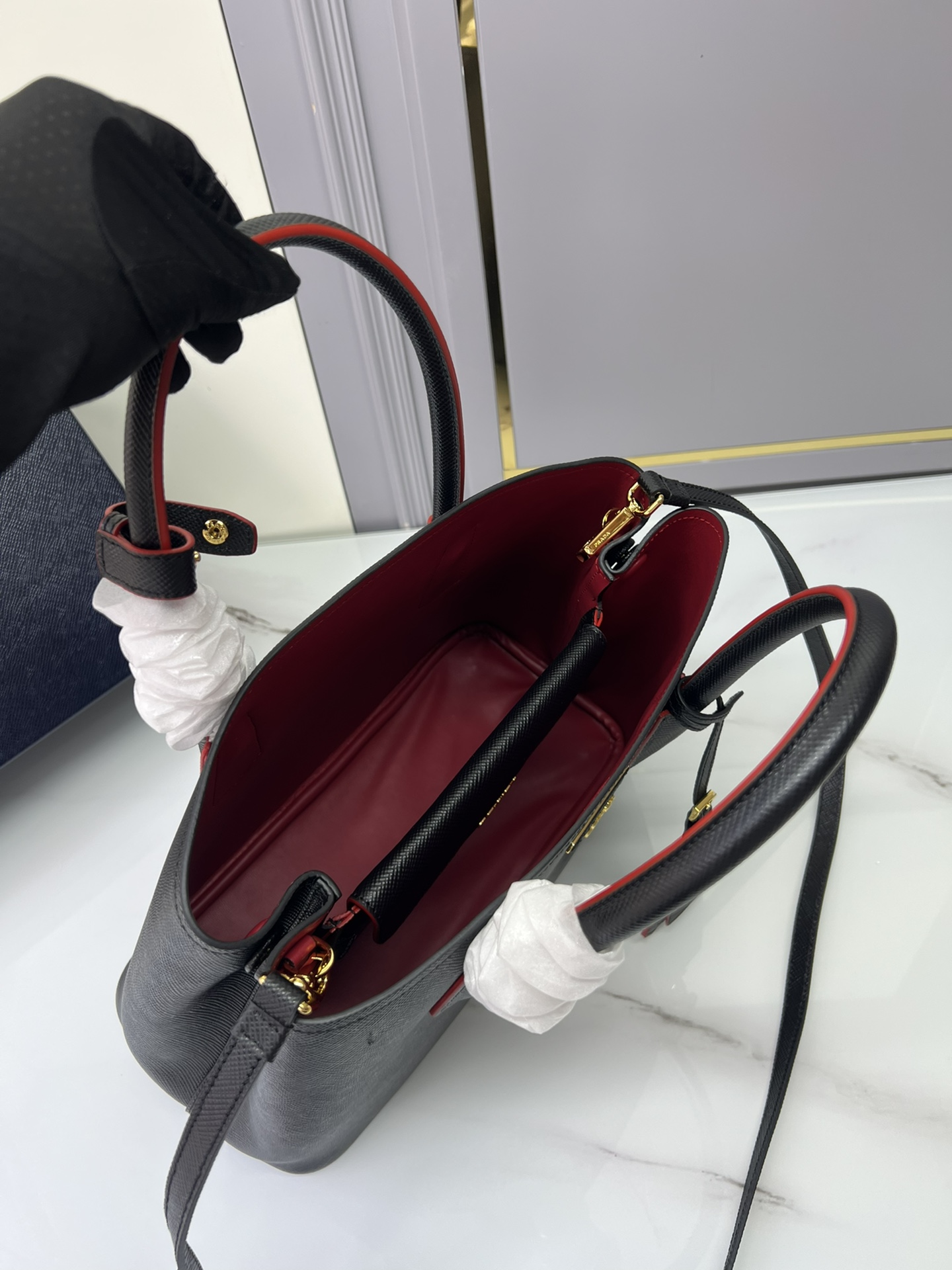 [TOP] PRADA Galleria Bag Saffiano leather Pepper Shopping Bag Micro 33X25X14.5 CM - Black