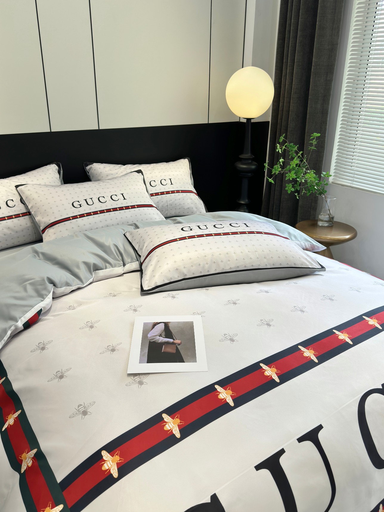 [TOP] GUCCI Washed Silk Printing Four-piece Set - Gray