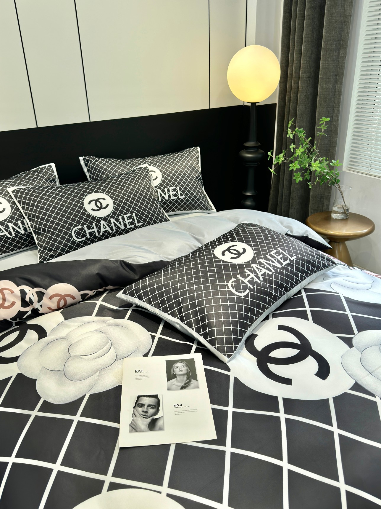 [TOP] CHANEL Washed Silk Printing Four-piece Set - Black