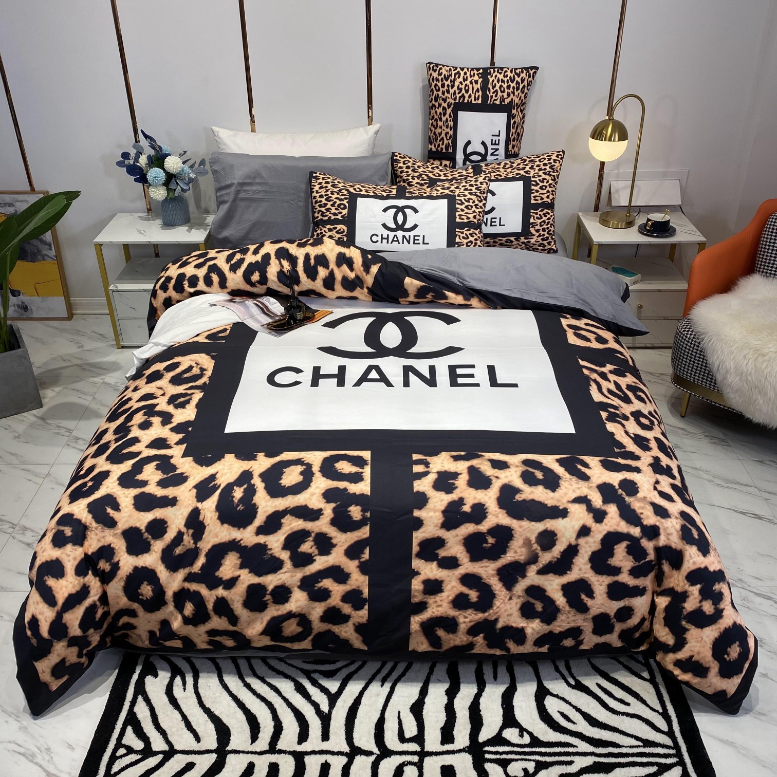 [TOP] CHANEL Cotton Leopard Printing Four-piece Set