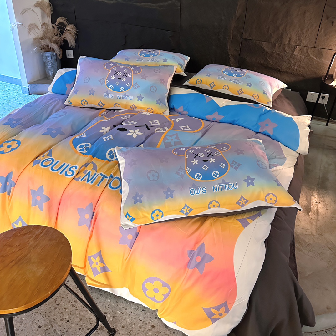 [TOP] Louis Vuitton LV Double-sided Brushed Digital Printing Four-piece Set - Yellow to Blue gradient