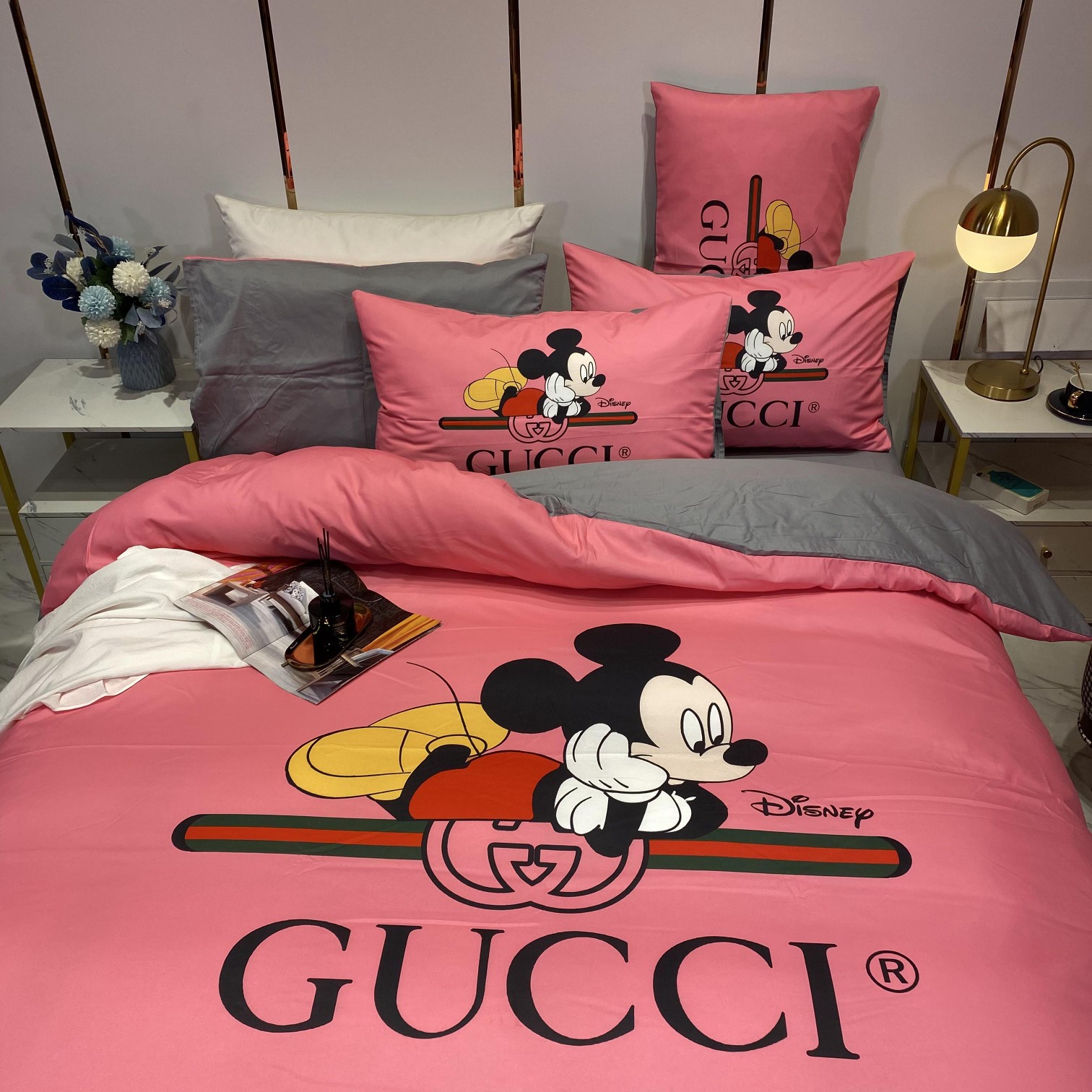 [TOP] GUCCI Cotton Mickey Printing Four-piece Set - Pink