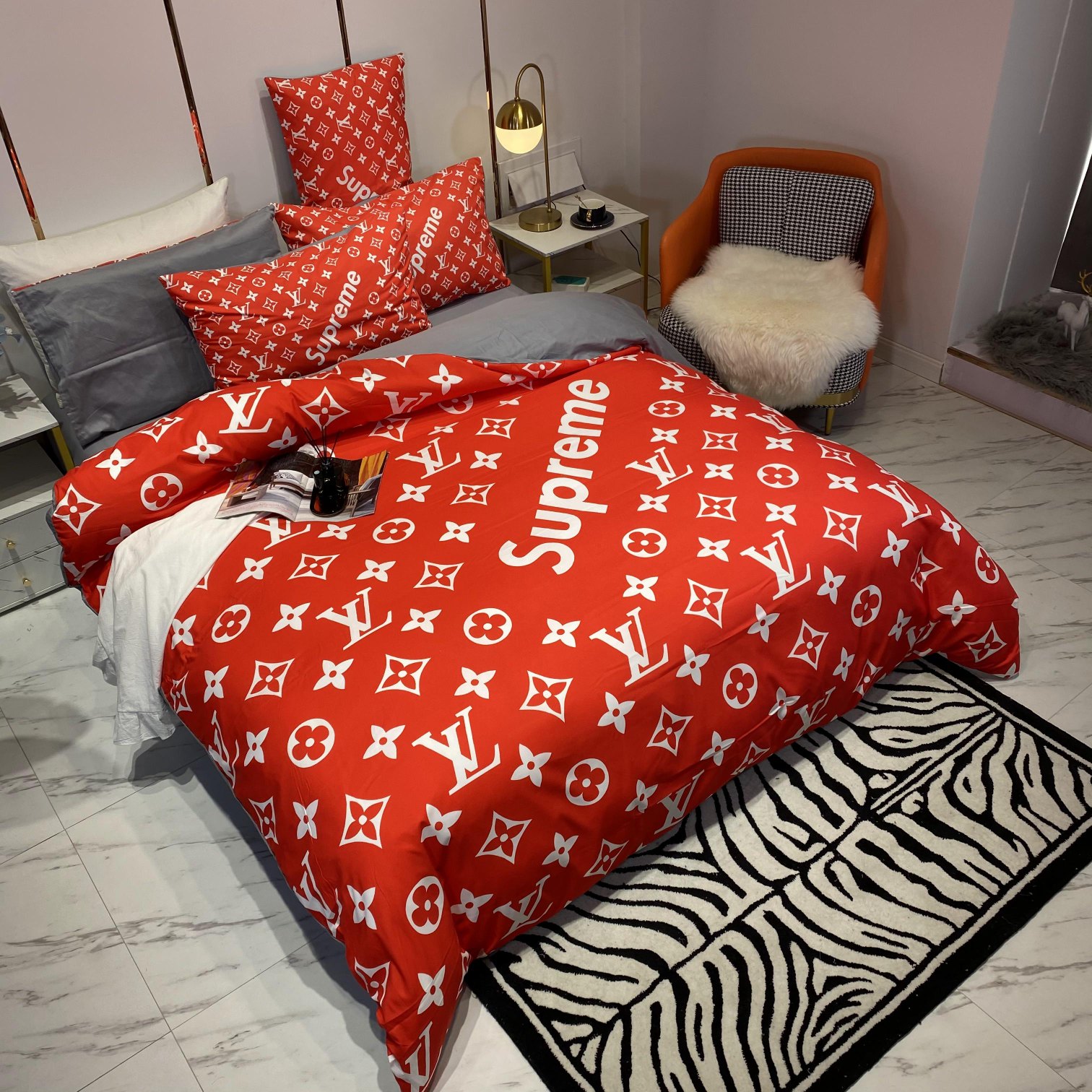 [TOP] Louis Vuitton LV Cotton Printing Four-piece Set - Red