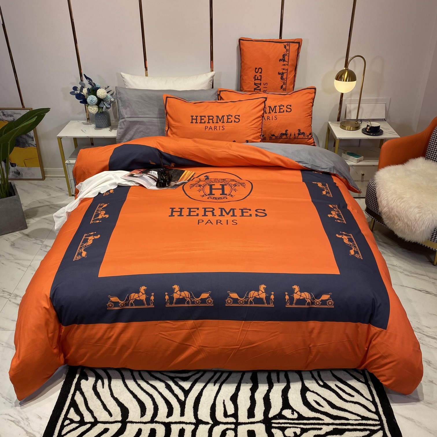 [TOP] HERMES Cotton Printing Four-piece Set