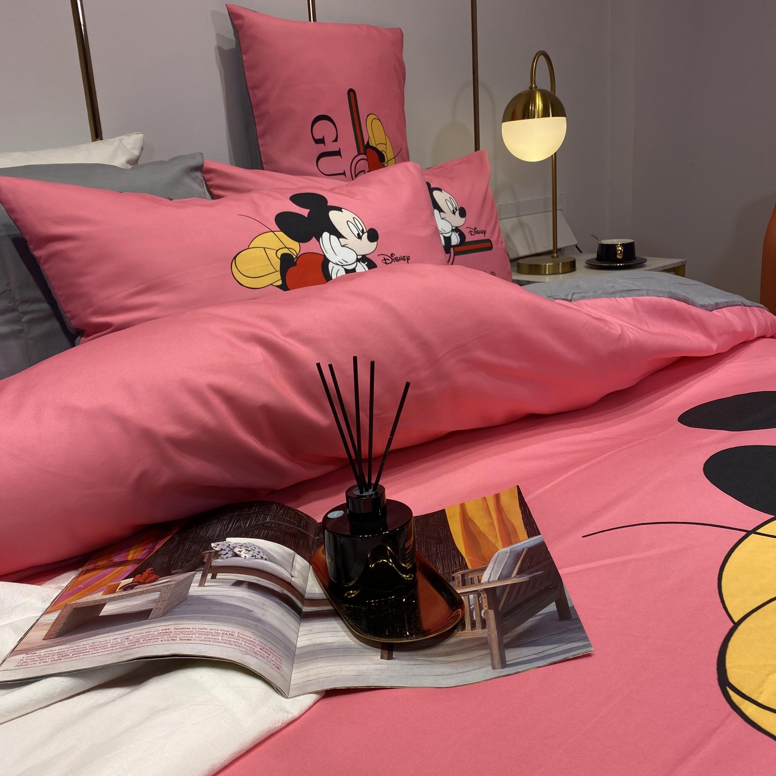 [TOP] GUCCI Cotton Mickey Printing Four-piece Set - Pink