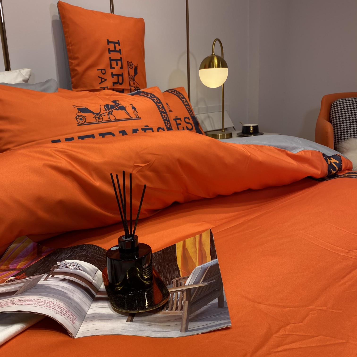 [TOP] HERMES Cotton Printing Four-piece Set