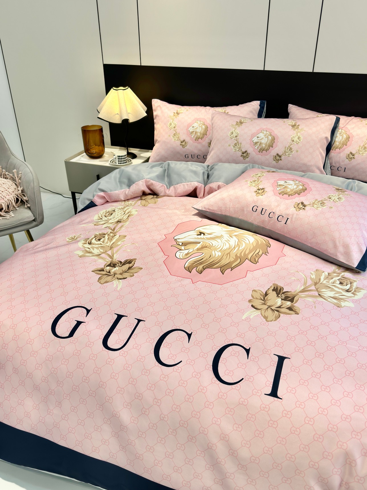 [TOP] GUCCI Washed Silk Printing Four-piece Set - Pink