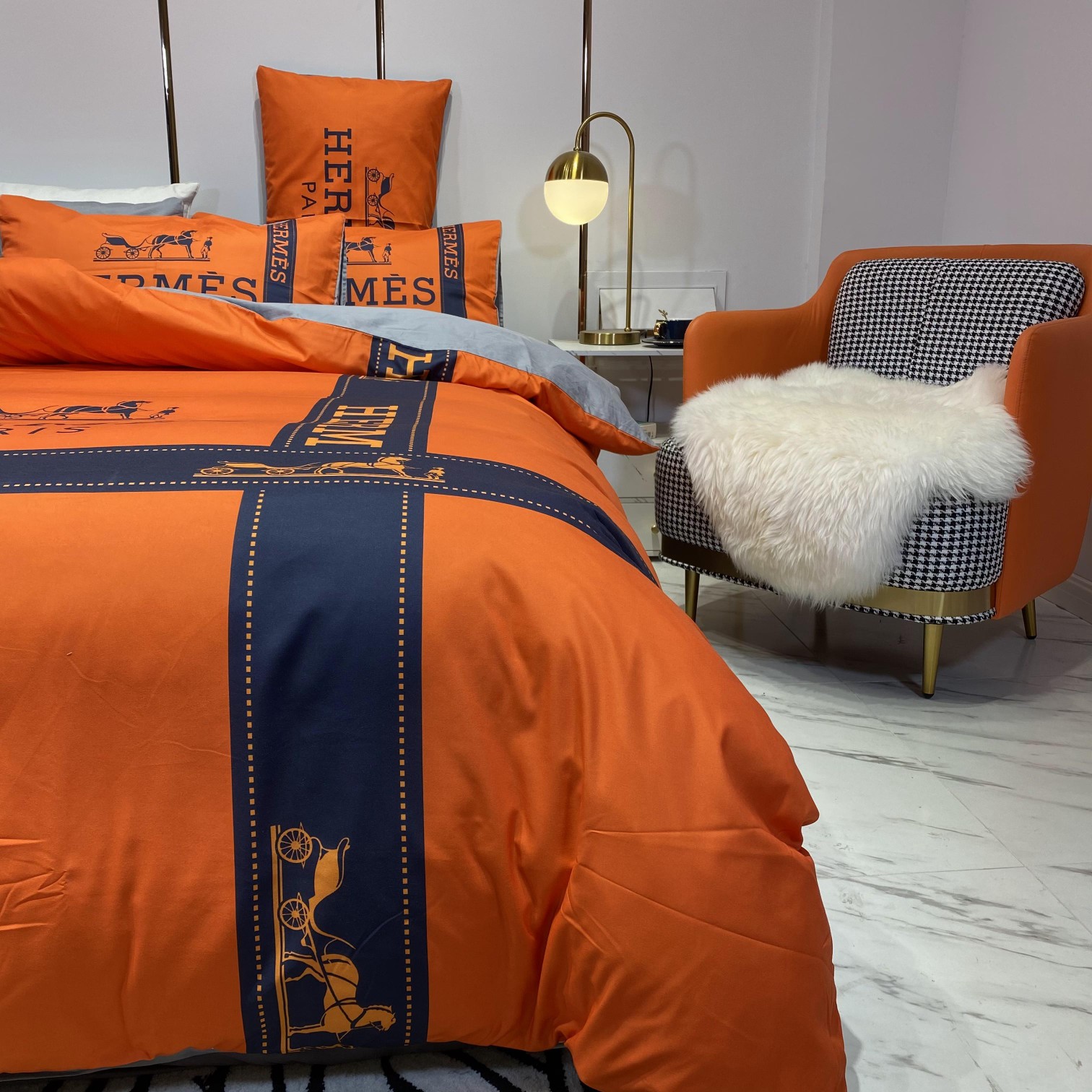 [TOP] HERMES Cotton Printing Four-piece Set