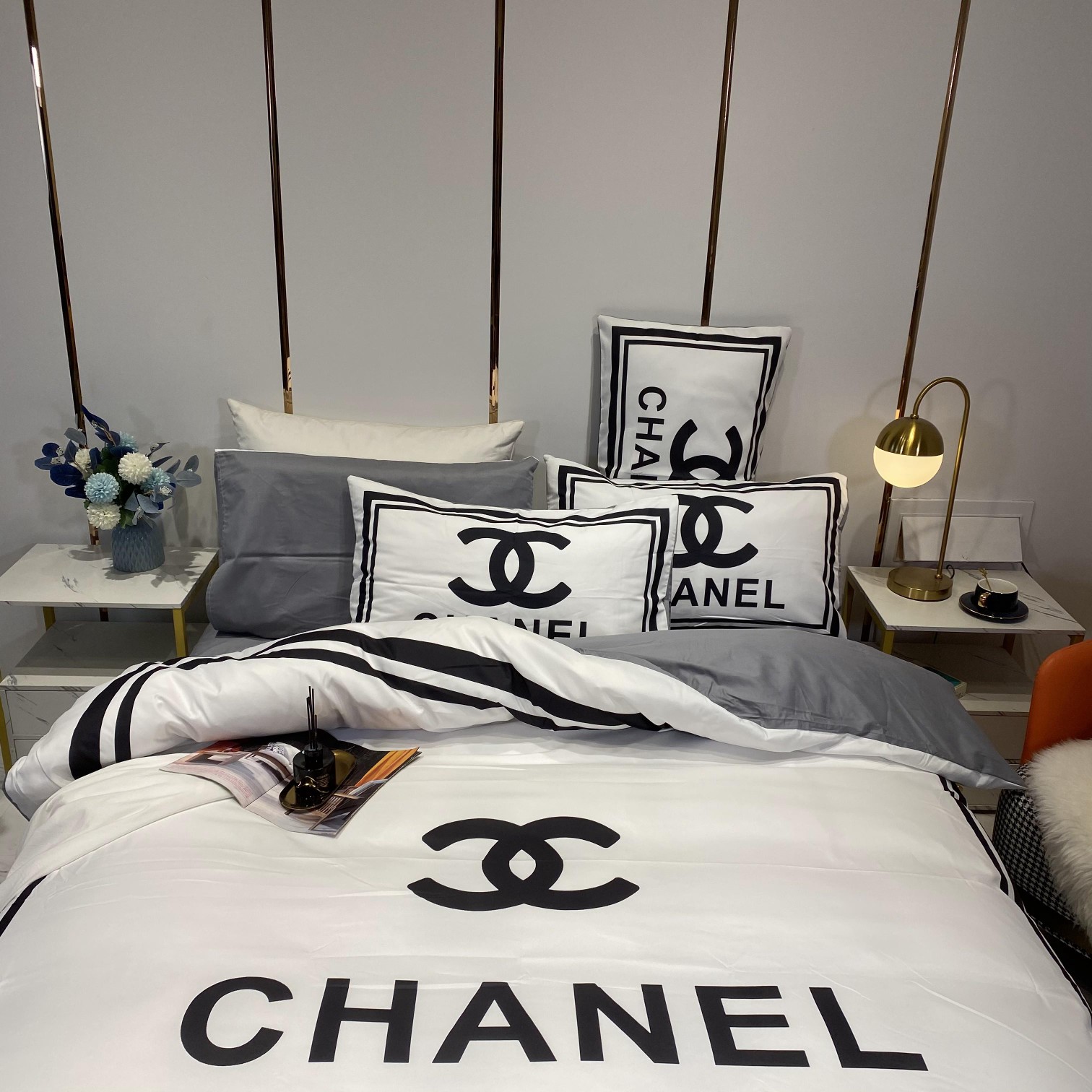 [TOP] CHANEL Cotton Printing Four-piece Set - White