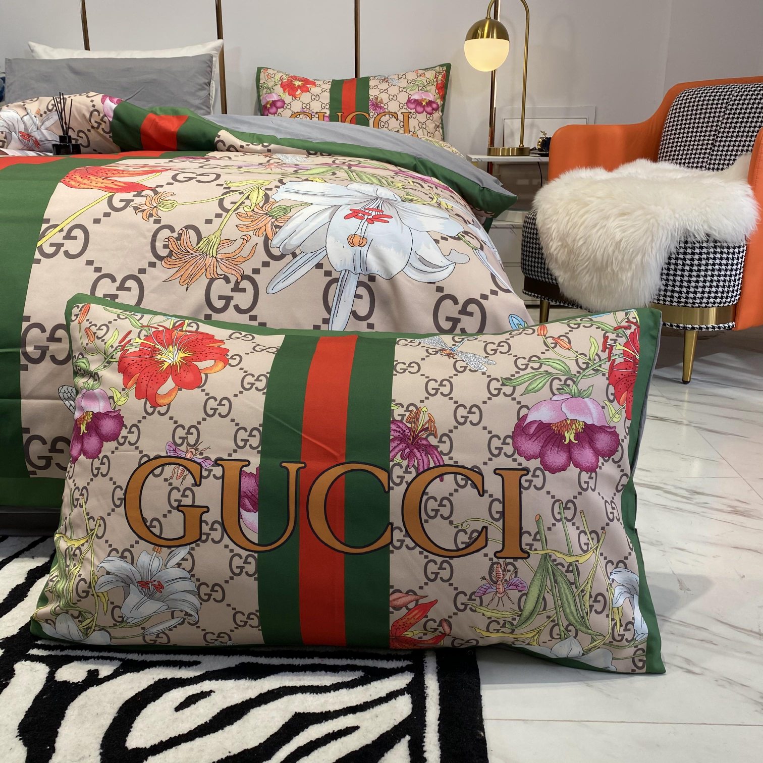 [TOP] GUCCI Cotton Flowers Printing Four-piece Set