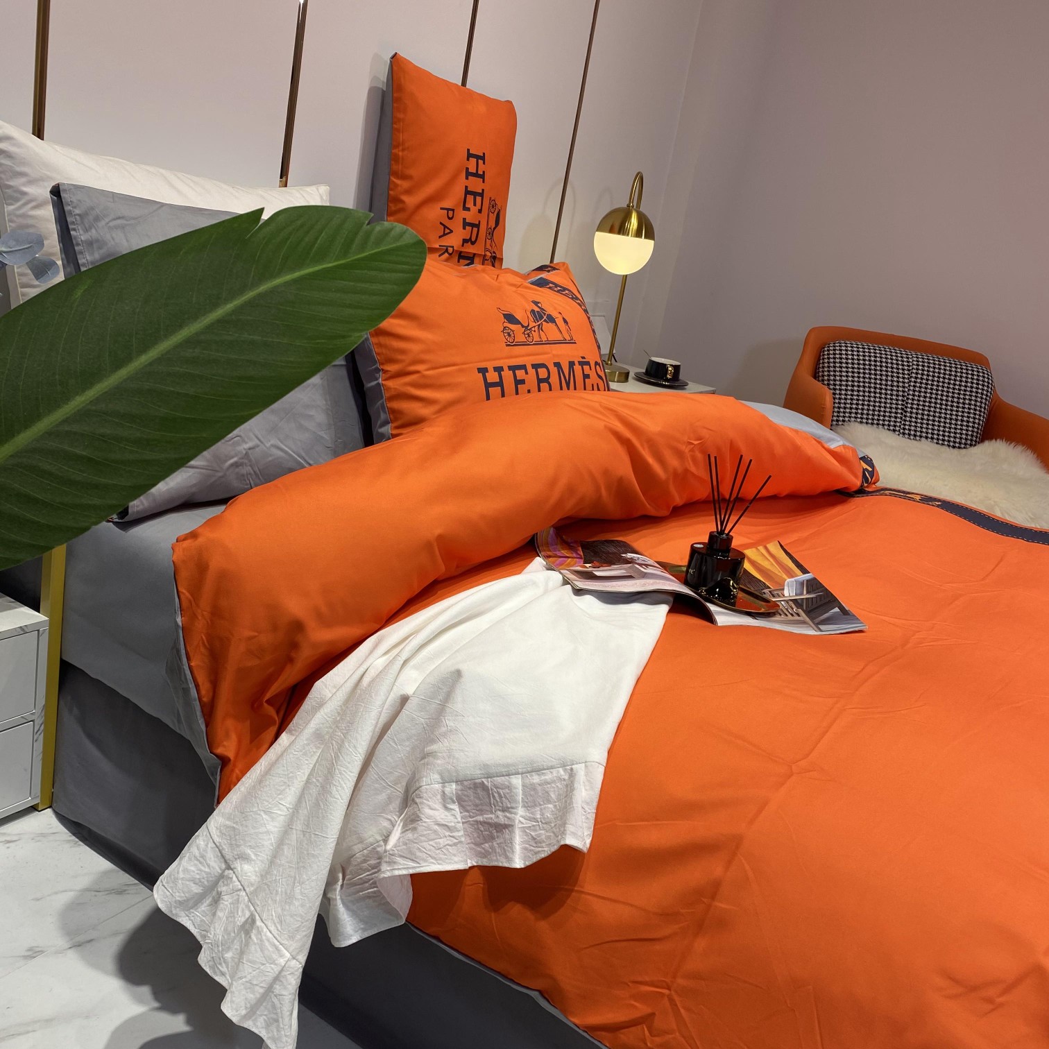 [TOP] HERMES Cotton Printing Four-piece Set