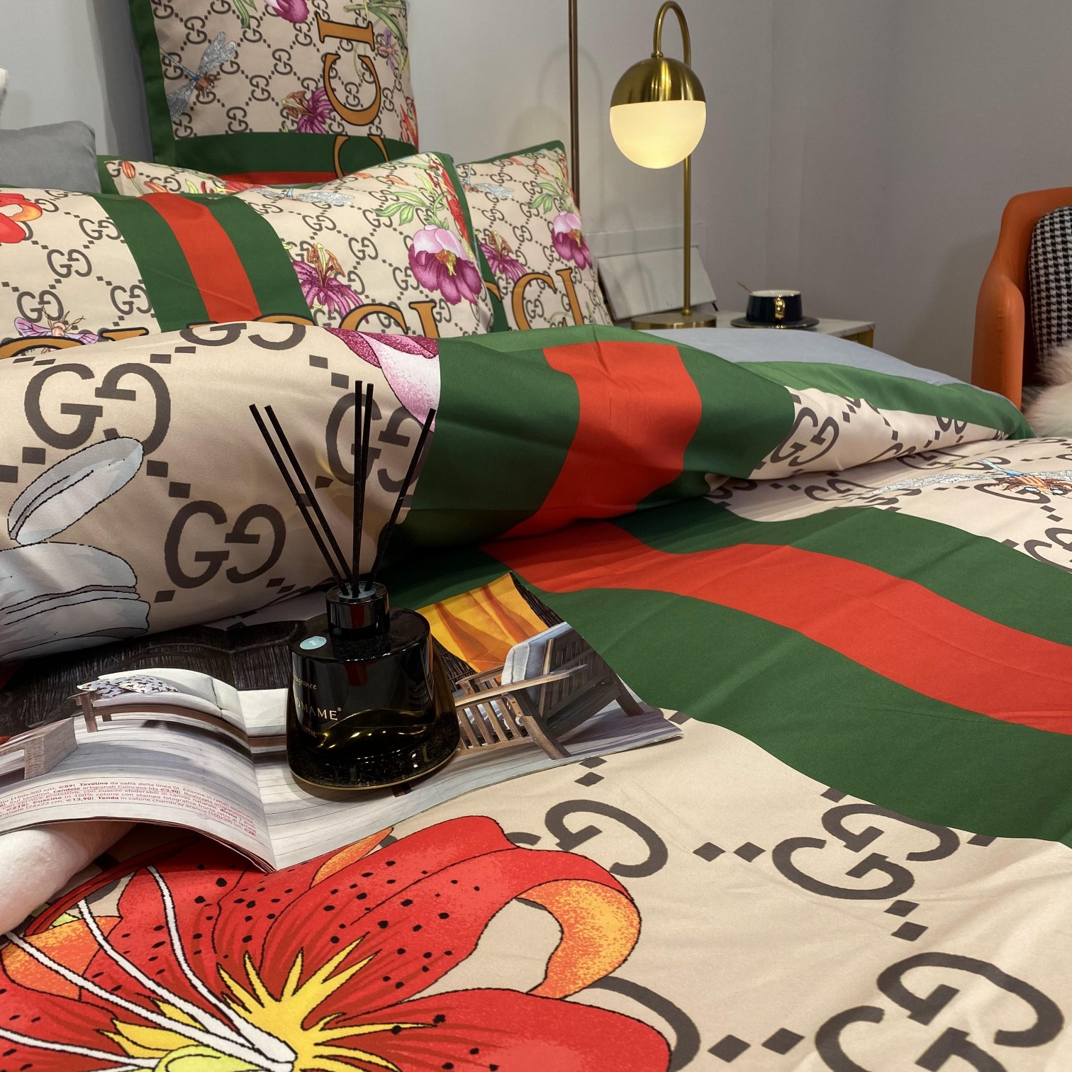 [TOP] GUCCI Cotton Flowers Printing Four-piece Set