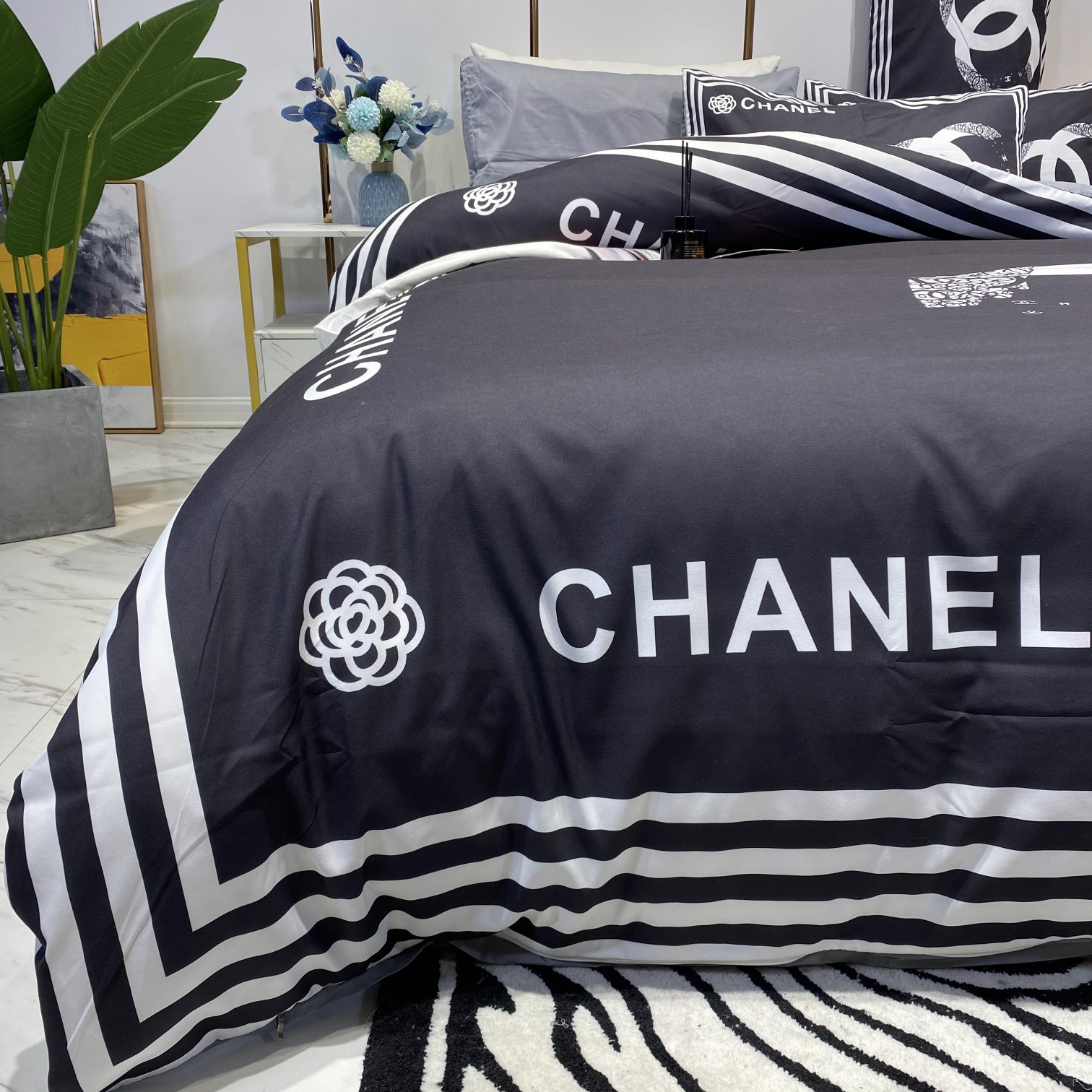 [TOP] CHANEL Cotton Printing Four-piece Set - Black