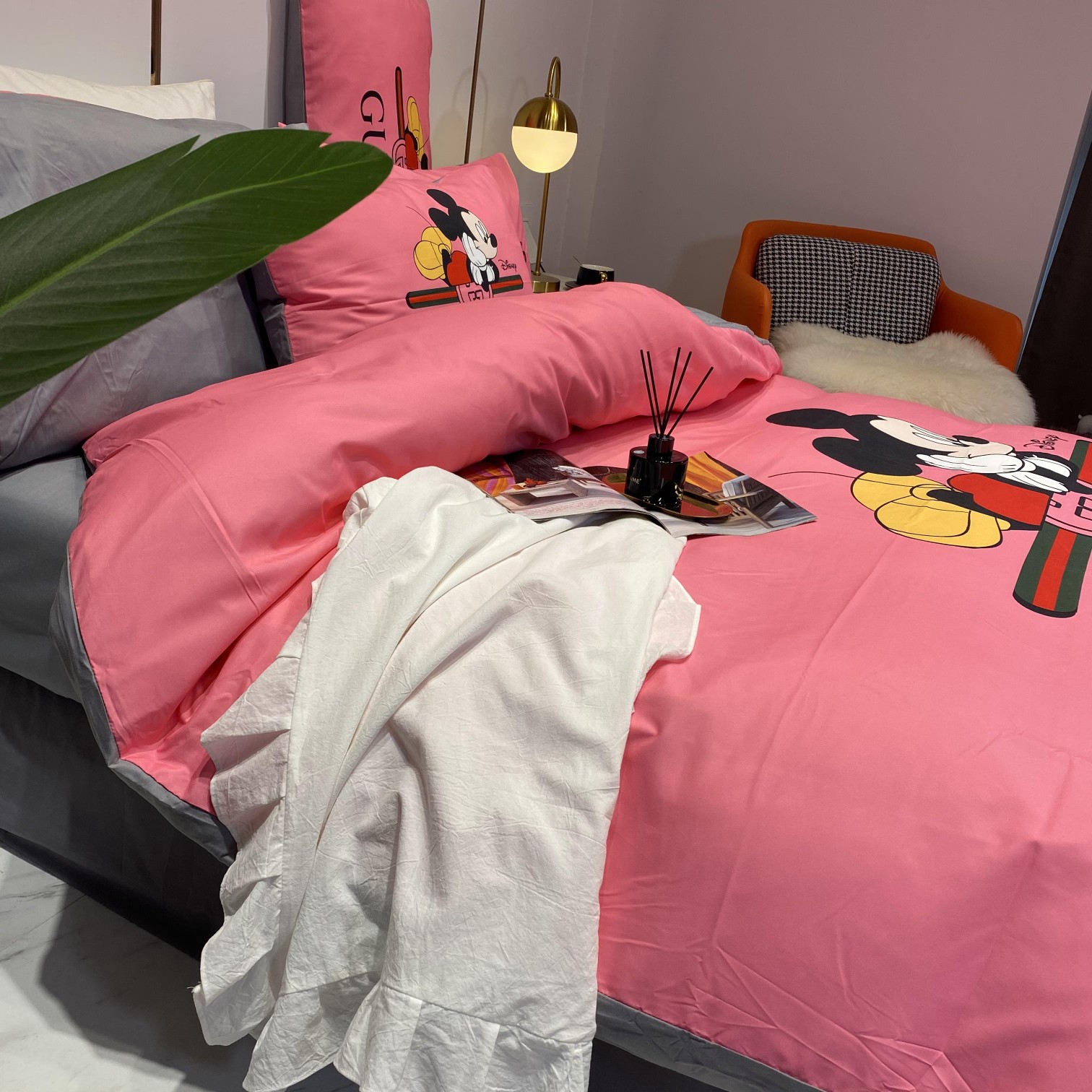 [TOP] GUCCI Cotton Mickey Printing Four-piece Set - Pink