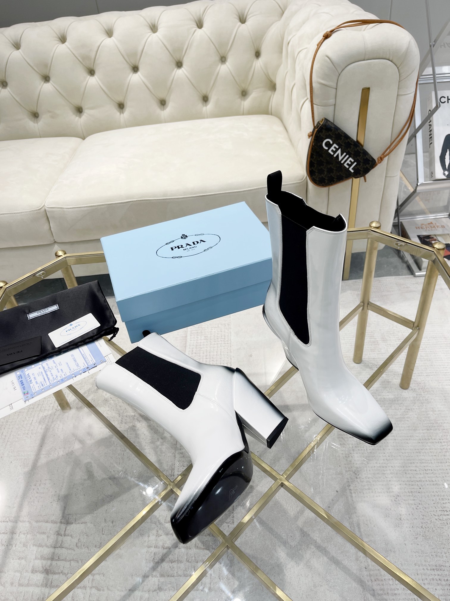 [TOP] PRADA Imported Genuine Leather Sole Square Toe Short Boots - 11cm - 2 Color