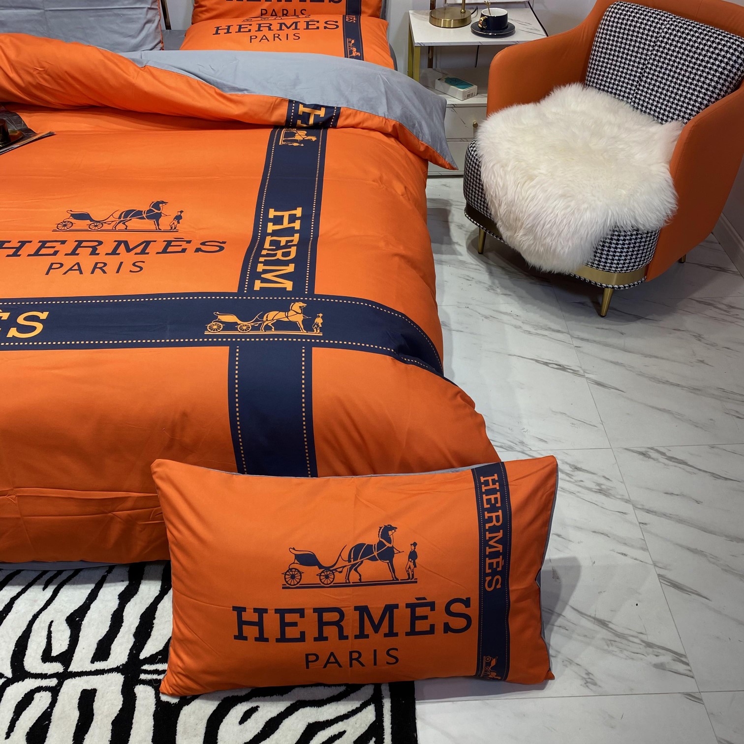 [TOP] HERMES Cotton Printing Four-piece Set