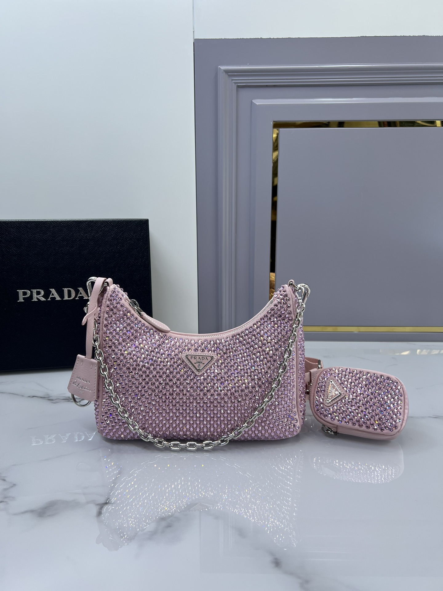 [TOP] PRADA Re-Edition 2005 Crystal full diamond Hobo Bags 22*18*6.5 cm - Five Colors