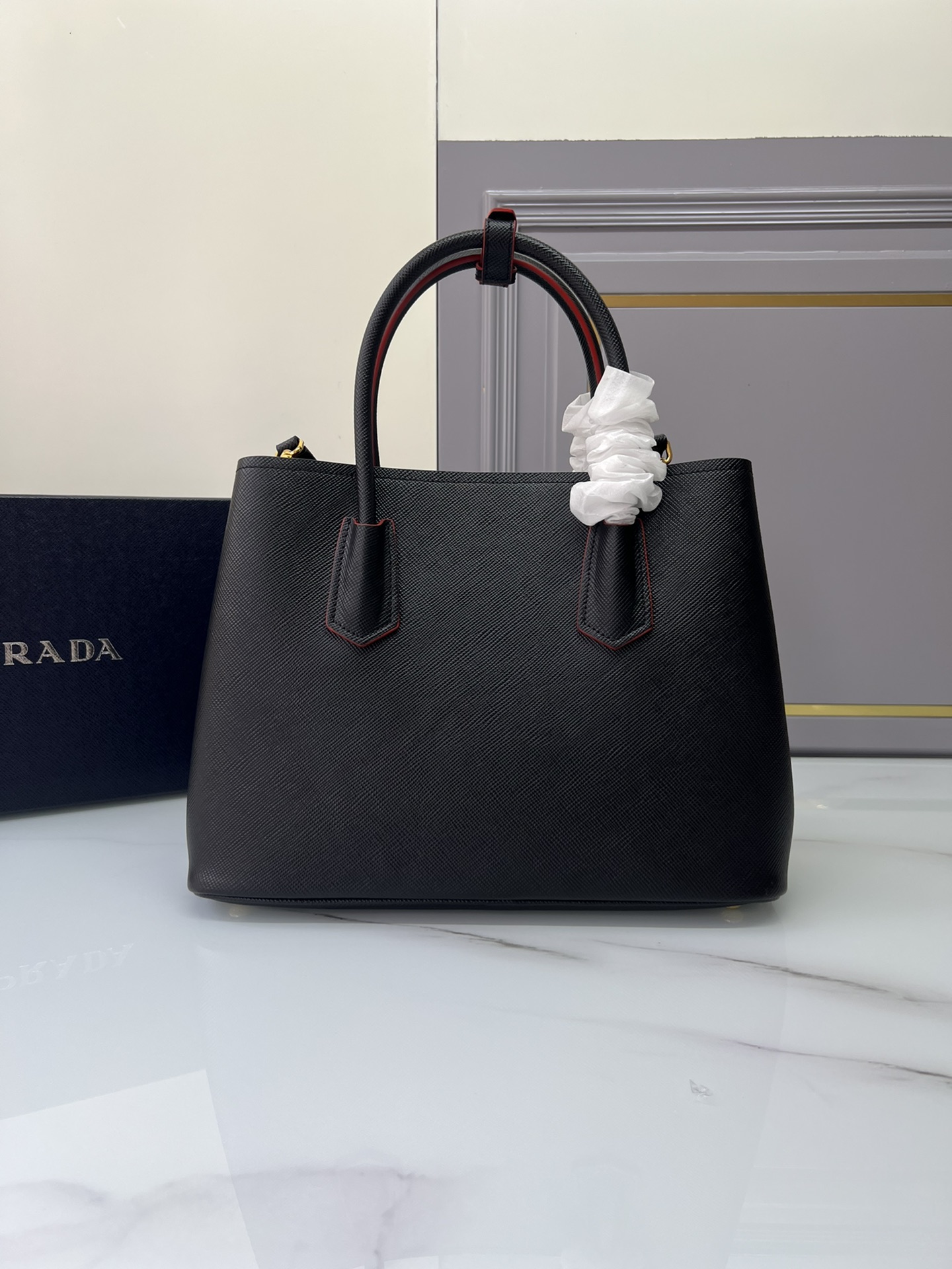 [TOP] PRADA Galleria Bag Saffiano leather Pepper Shopping Bag Micro 33X25X14.5 CM - Black