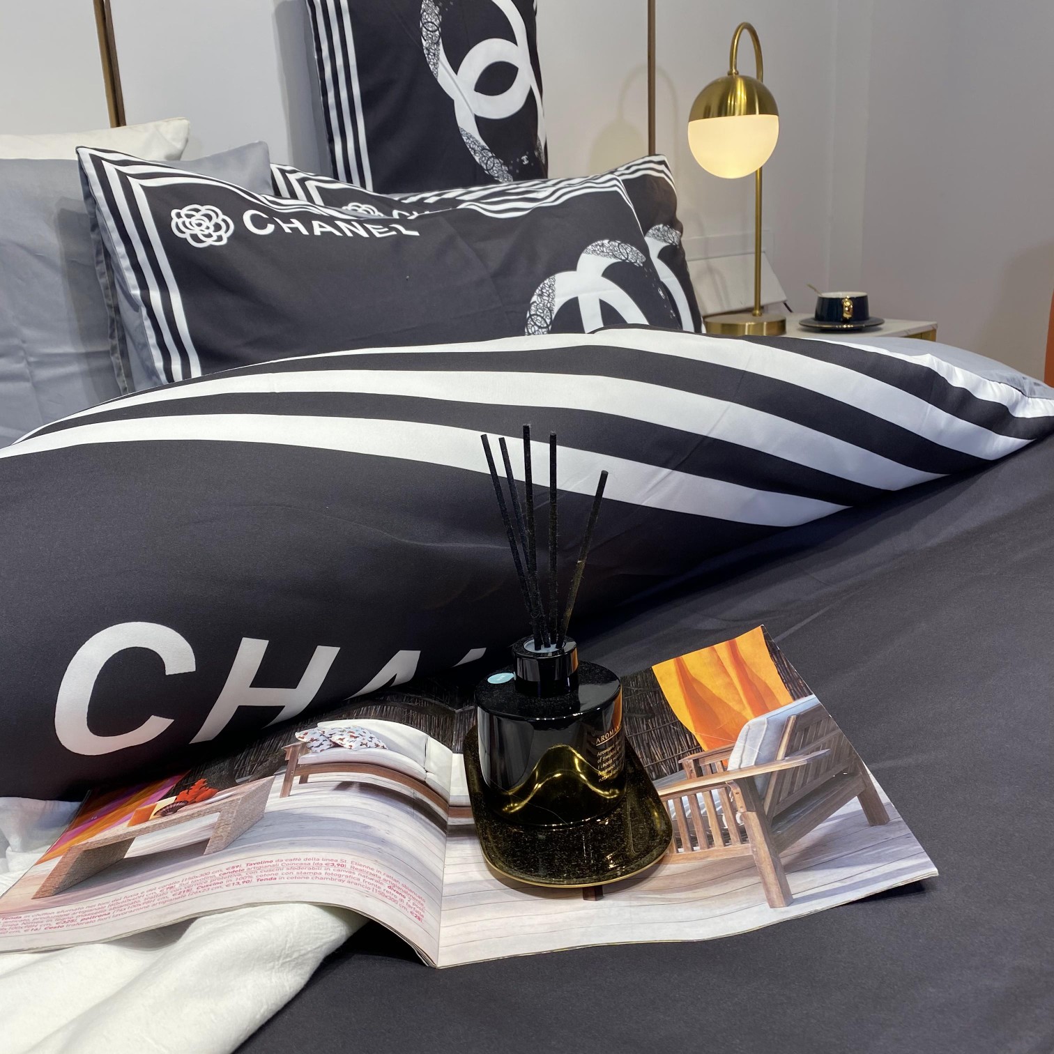 [TOP] CHANEL Cotton Printing Four-piece Set - Black