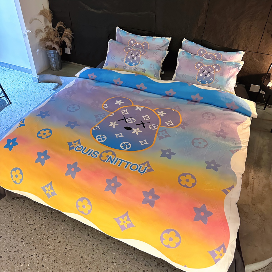 [TOP] Louis Vuitton LV Double-sided Brushed Digital Printing Four-piece Set - Yellow to Blue gradient