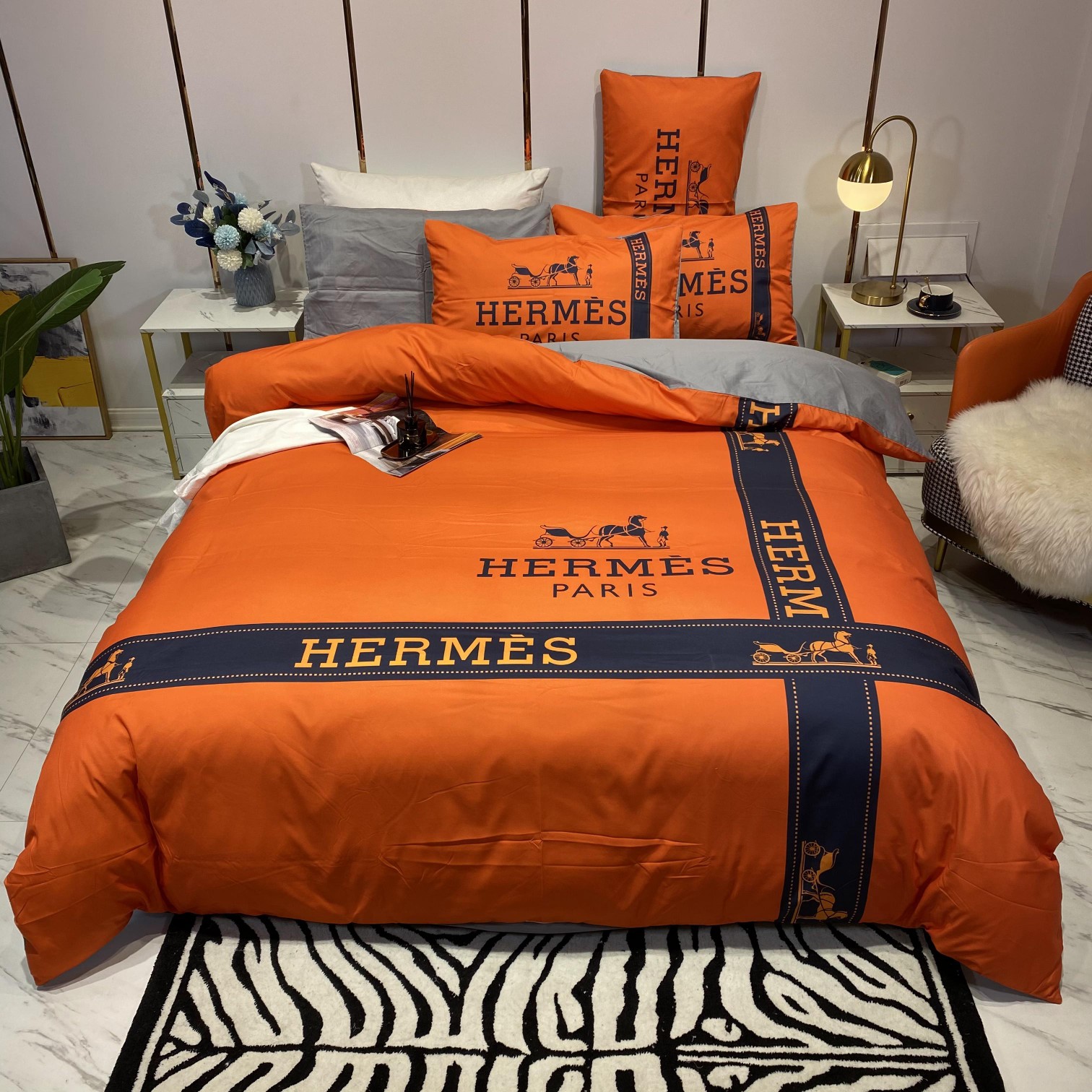[TOP] HERMES Cotton Printing Four-piece Set