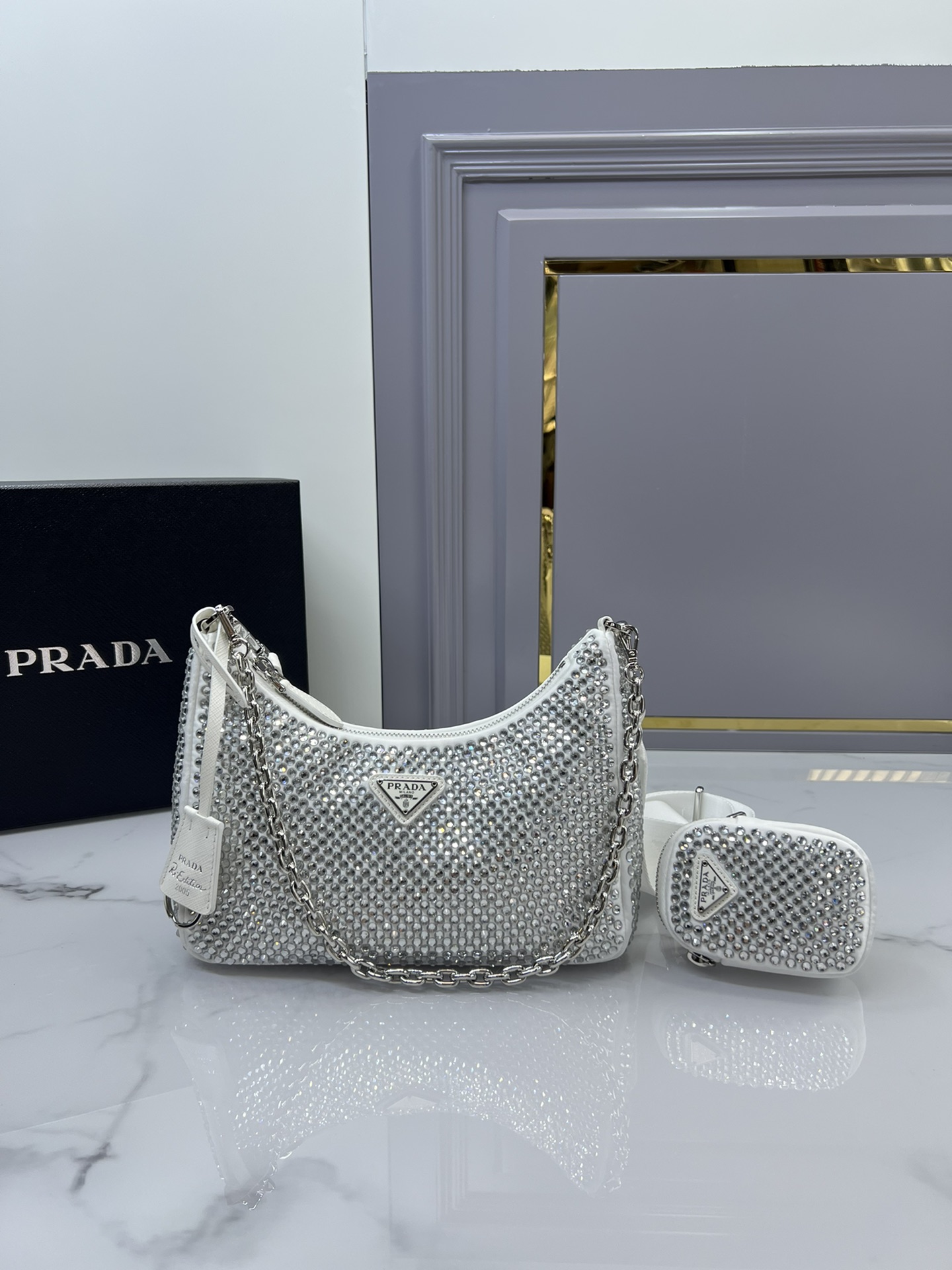 [TOP] PRADA Re-Edition 2000 Crystal full diamond Hobo Bags 22*17*6 cm - 4 Colors