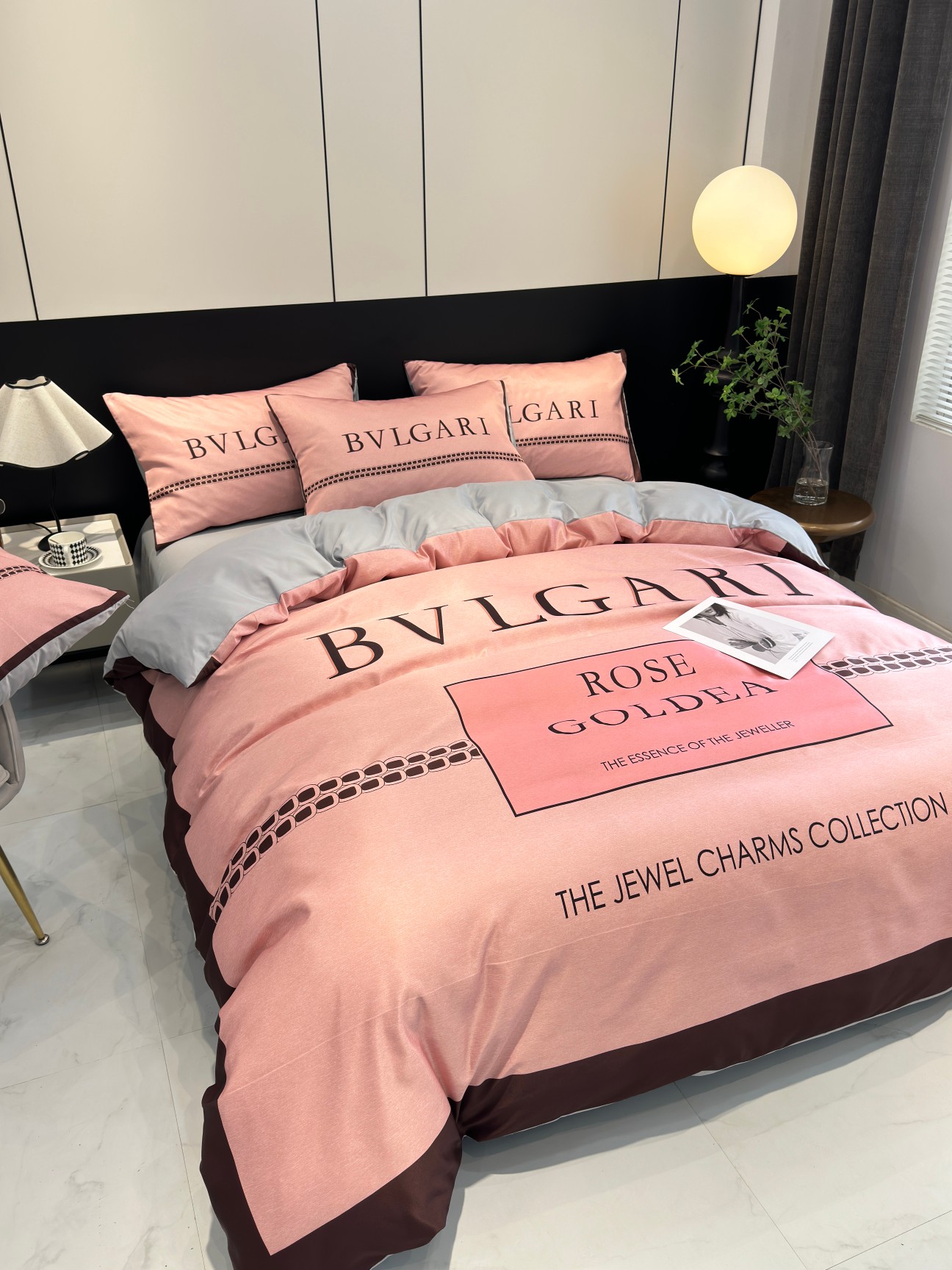 [TOP] BVLGARI Washed Silk Printing Four-piece Set - Pink